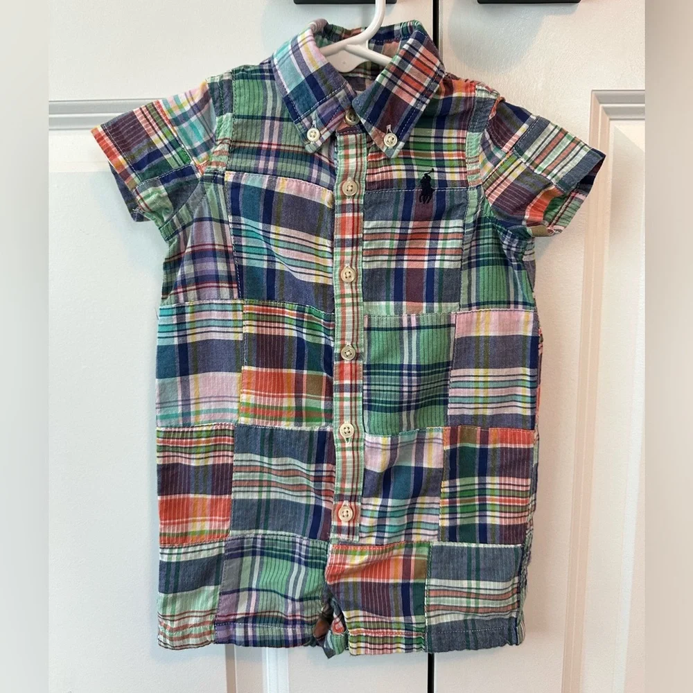 Ralph Lauren Infant Patchwork 100% Cotton Romper (Size 3 Months)